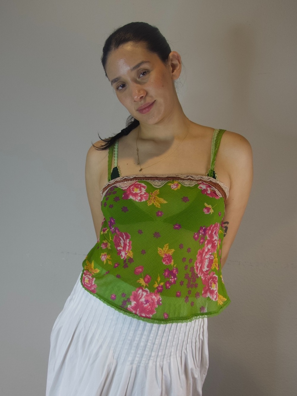 Free People Intimately Floral Lace Cami in Forest Combo
